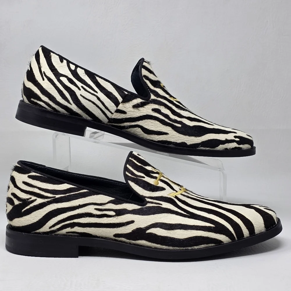 Sperry zebra-striped Leather Fur Slip On Loafers Shoes STS18365 Men's Size 11